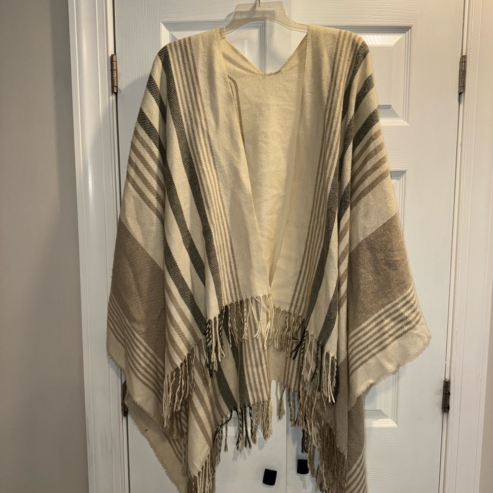 Striped Fringe Poncho